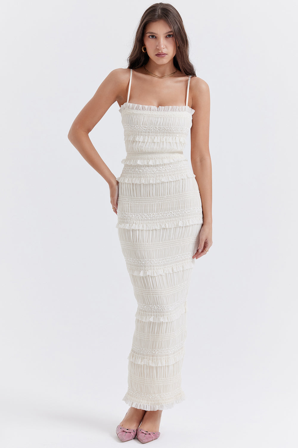 Dariella Sequin Pleat Maxi Dress