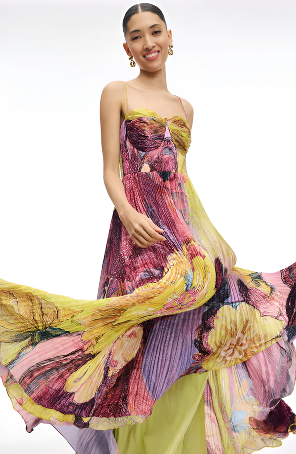 Laney Bloom Pleated Maxi Dress