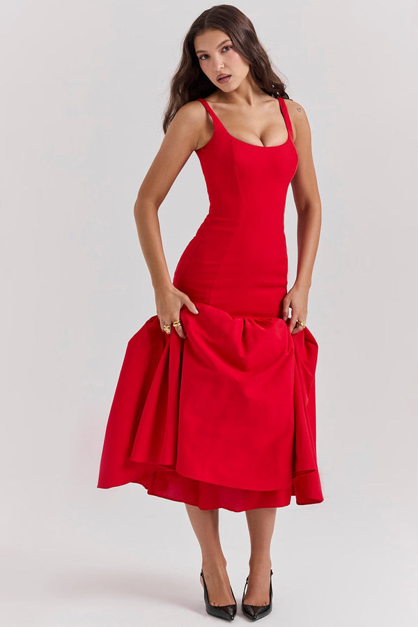 Velmira Dropped Waist Midi Dress